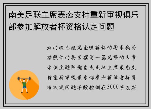 南美足联主席表态支持重新审视俱乐部参加解放者杯资格认定问题 南美足联主席表态支持重新审视俱乐部参加解放者杯资格认定问题